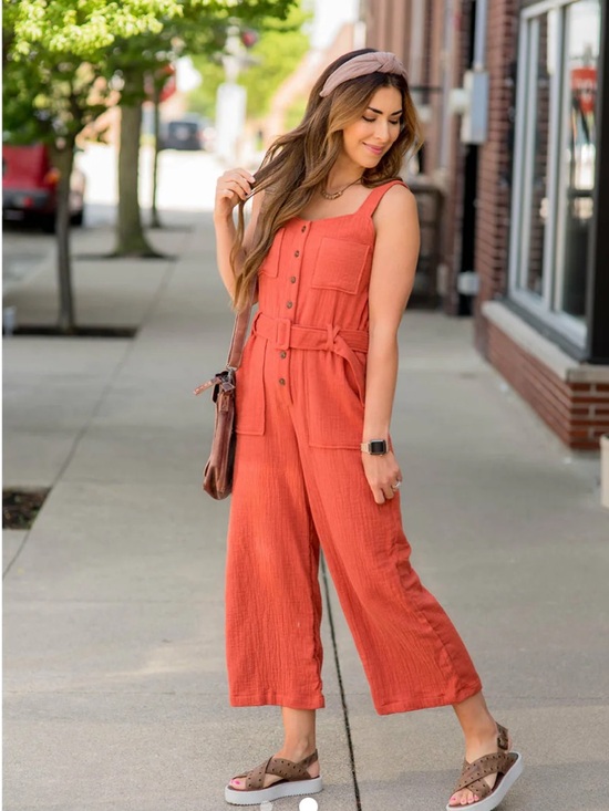 tea n rose Pants - Tea n Rose Burnt Orange Utility/Boho/Minimalist Jumpsuit XL 100% Cotton NWOT